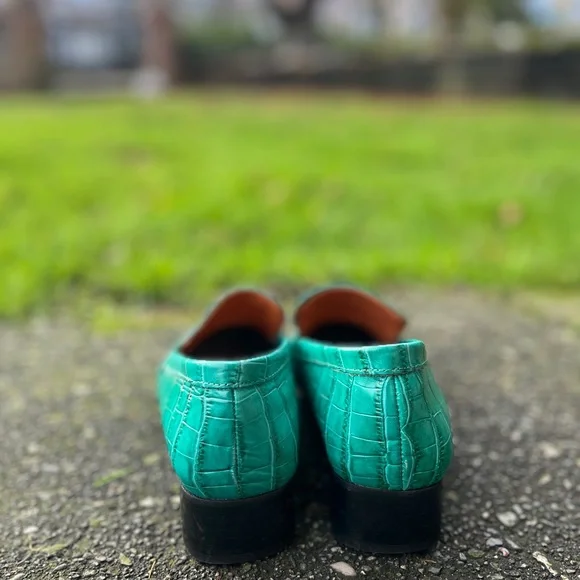 L'INTERVALLE Turquoise Croc-Embossed Loafers - Picture 2 of 8